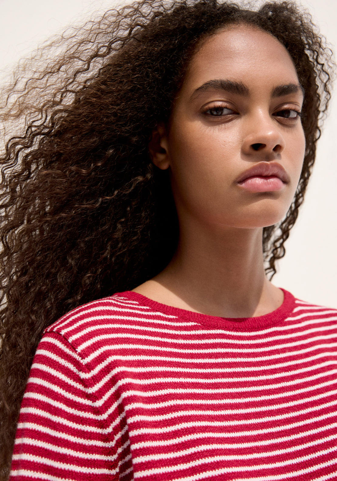 Knit Striped Cotton Blend Sweater - Red