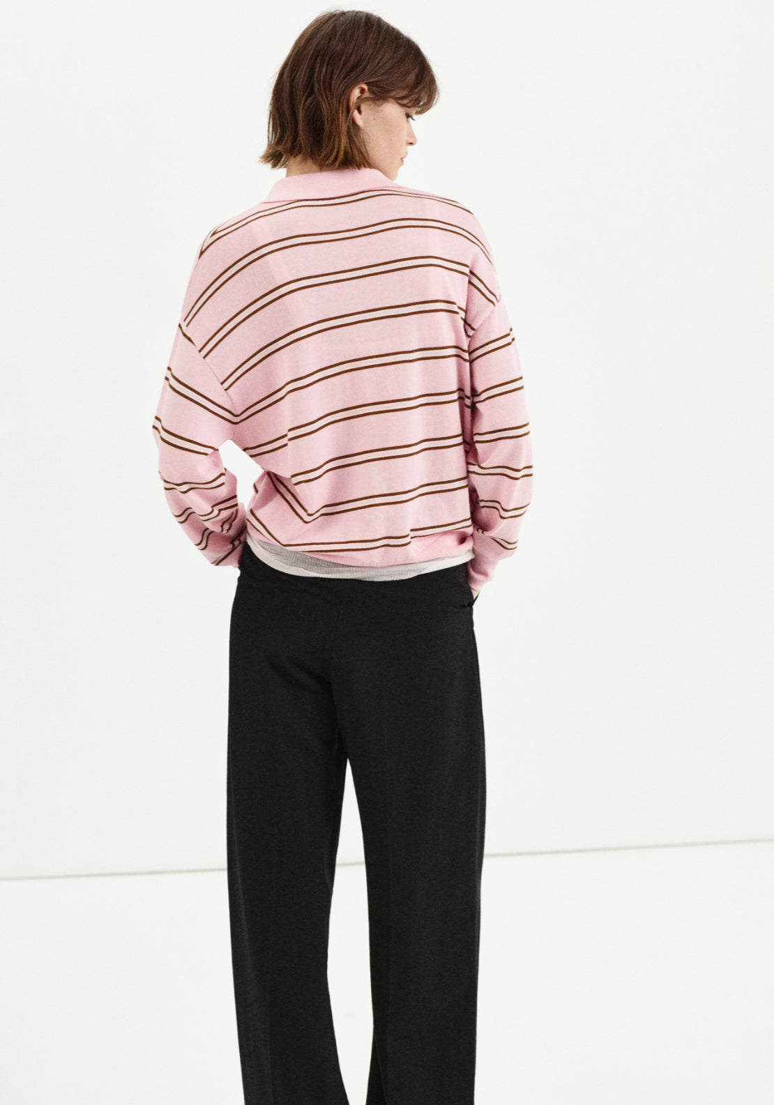 Polo Neck Striped Sweater - Pink