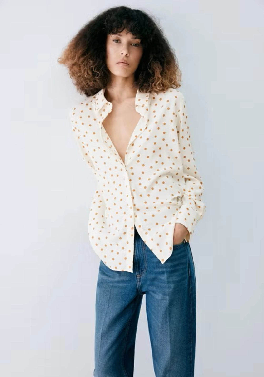 Mango Printed Straight Shirt - Beige 1 Shaws Department Stores