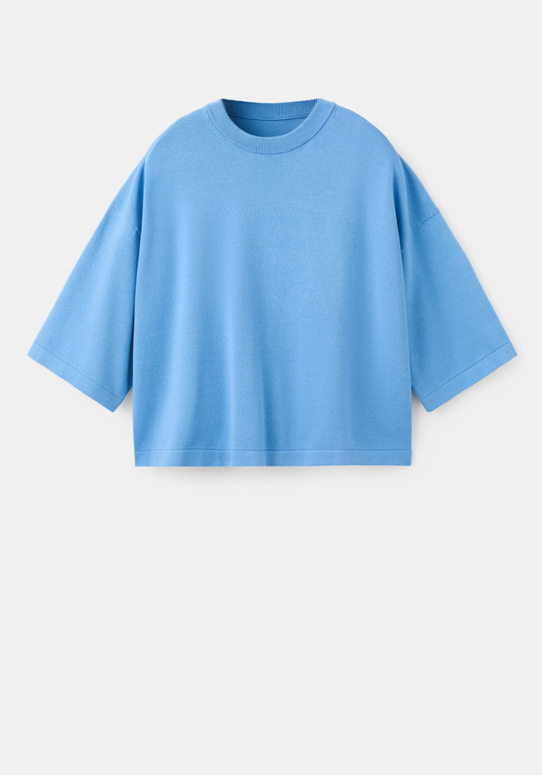 Short Sleeved Knitted Sweater - Blue