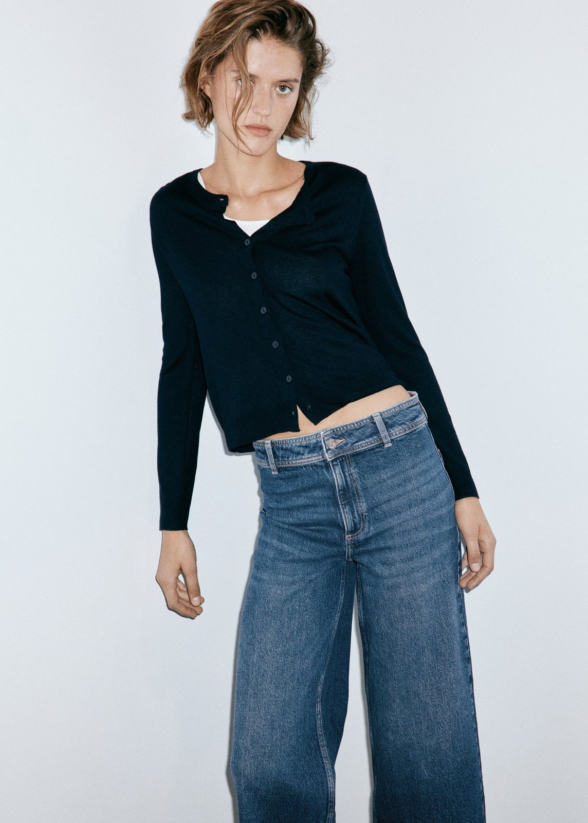 Mango Catherin High Rise Wide-Leg Culotte Jeans - Denim Blue 3 Shaws Department Stores