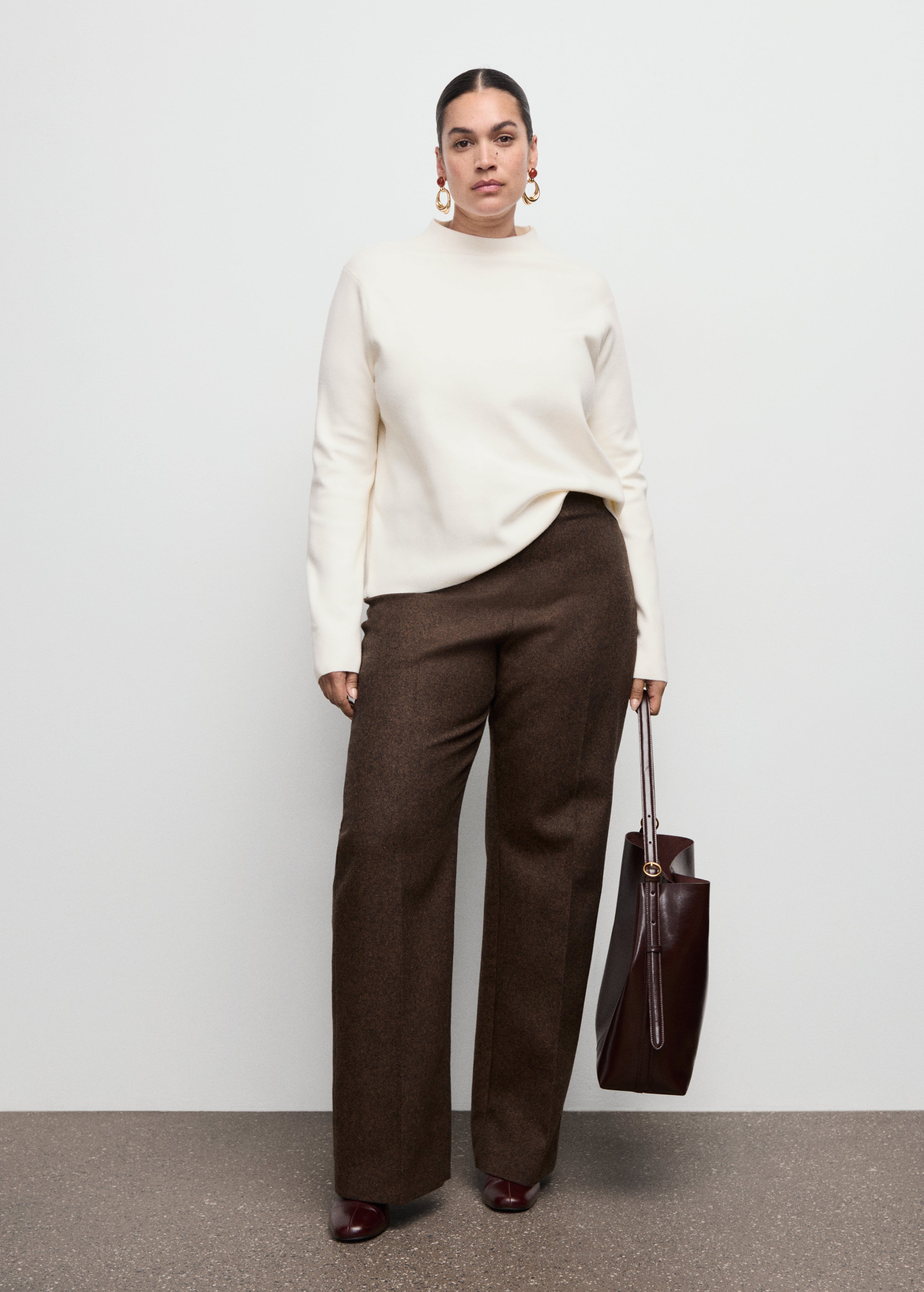 Knitted Sweater With Perkins Neck - Cream