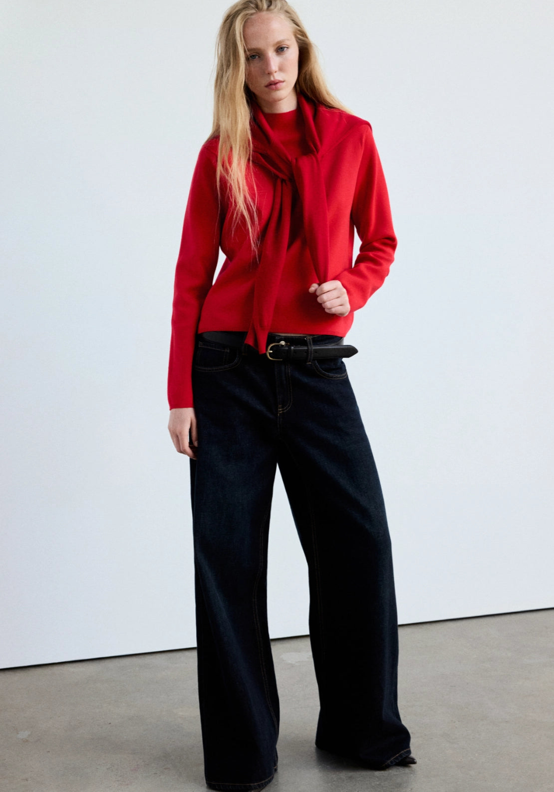 Knitted Sweater With Perkins Neck - Red