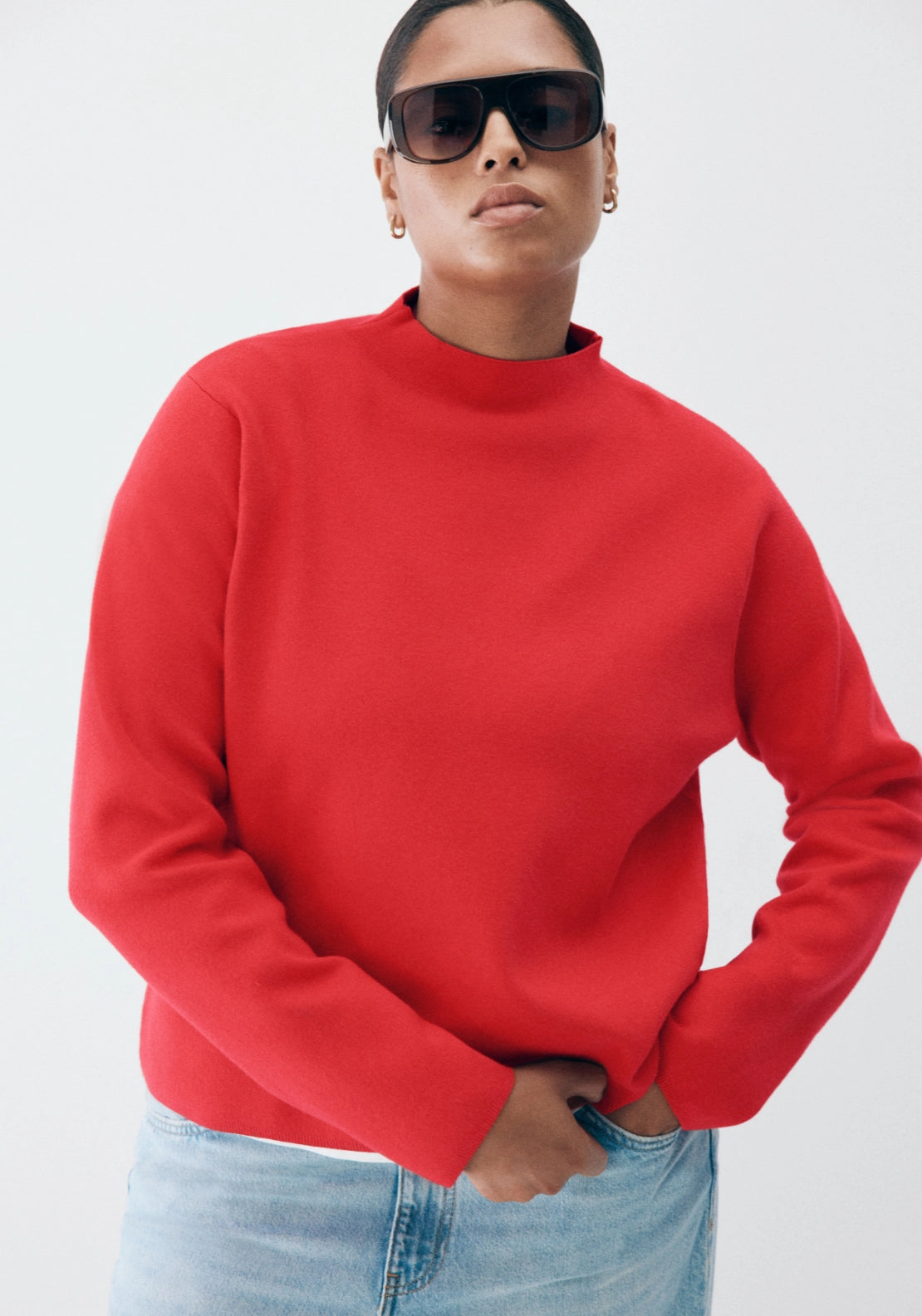 Knitted Sweater With Perkins Neck - Red
