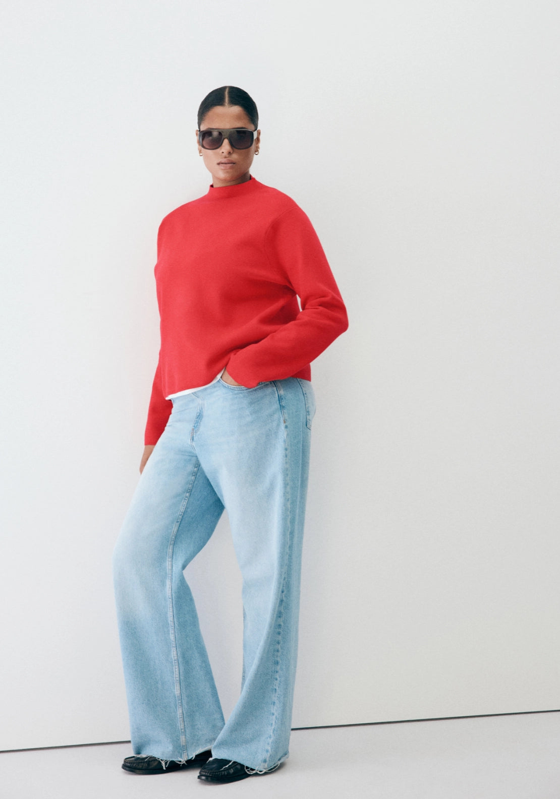 Knitted Sweater With Perkins Neck - Red