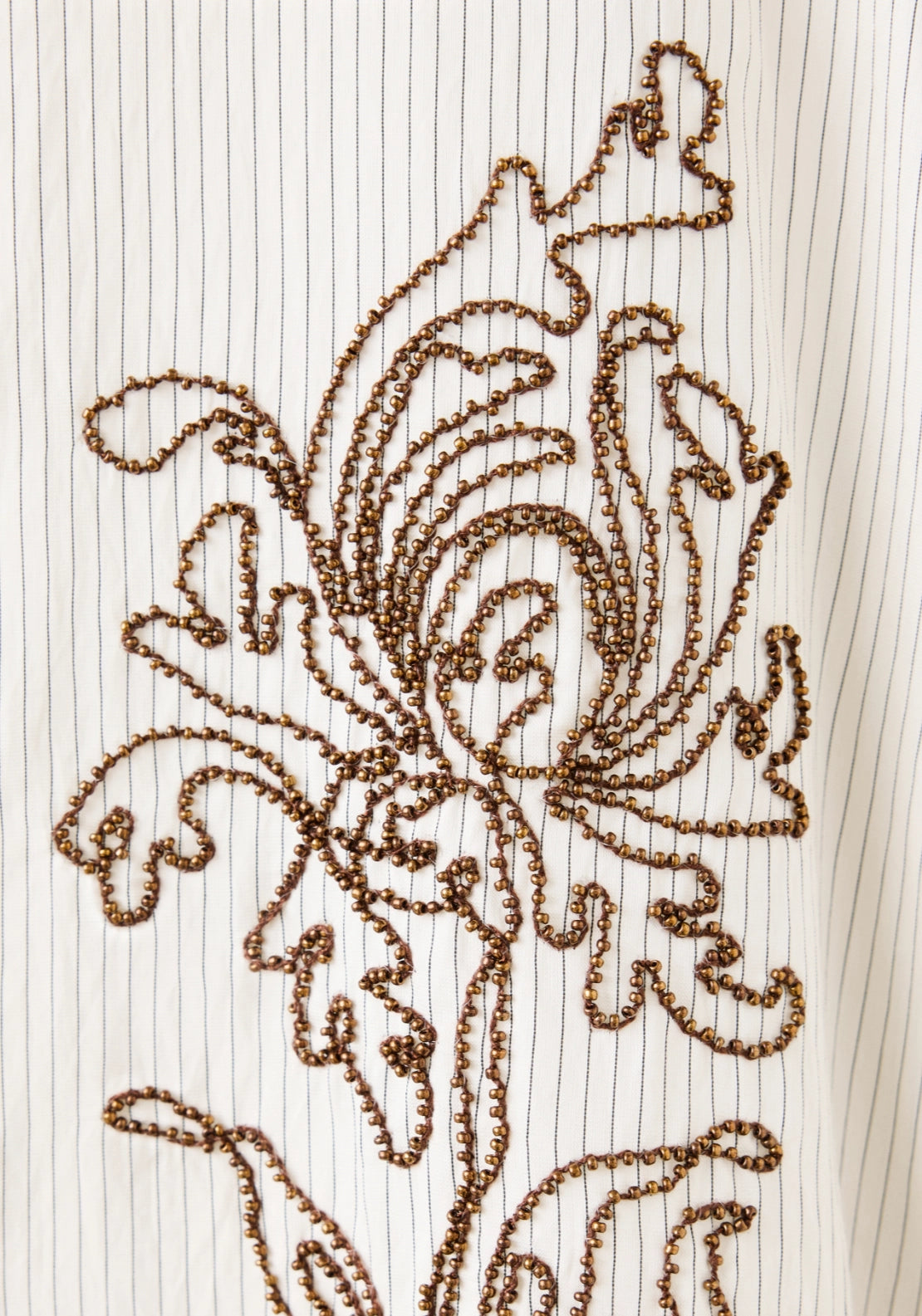 Striped Shirt With Floral Embroidery - Cream