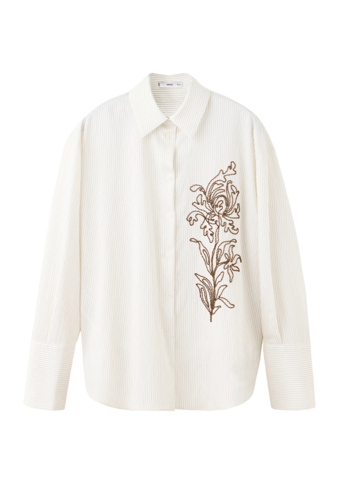 Striped Shirt With Floral Embroidery - Cream