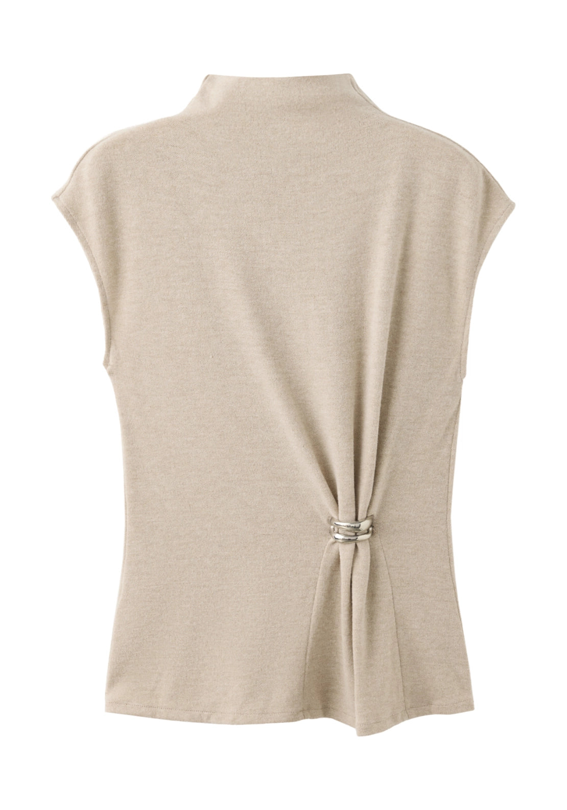 Knitted Top With Brooch Detail - Beige