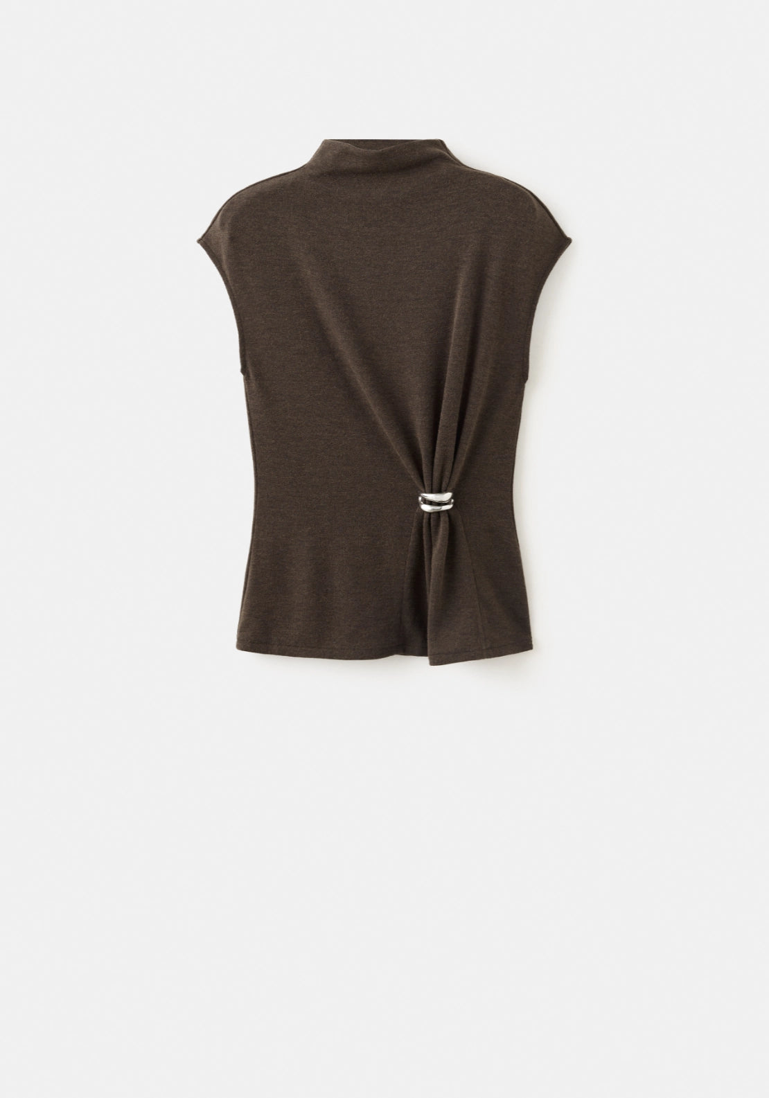 Knitted Top With Brooch Detail - Brown