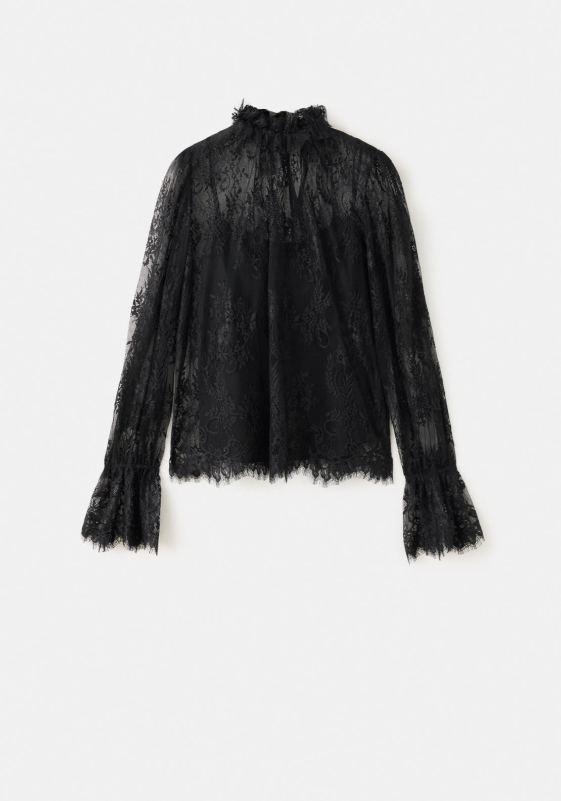 Lace Blouse With Collar - Black