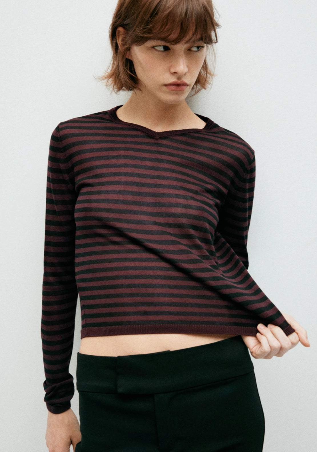 Striped Lyocell Top - Burgundy