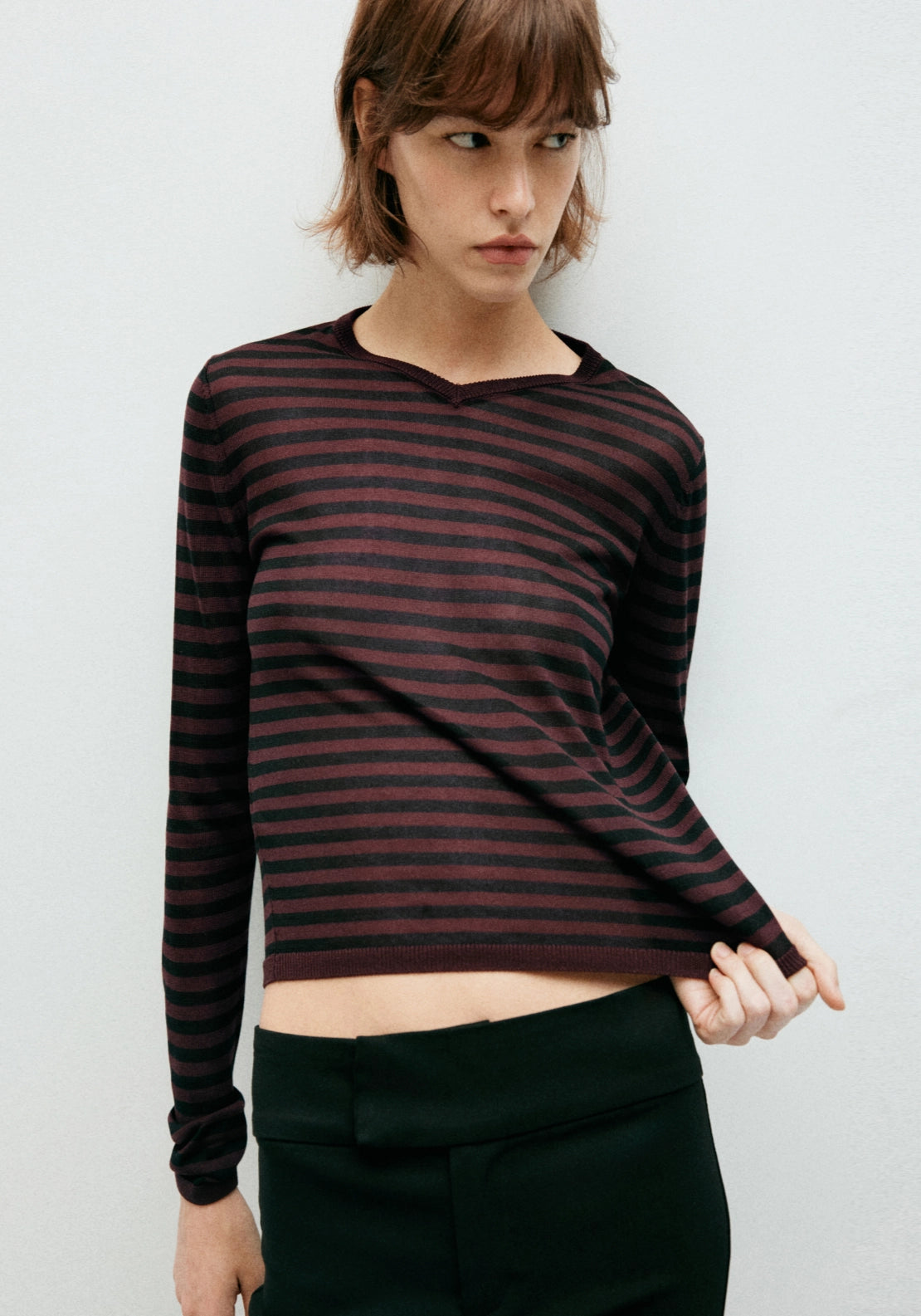 Striped Lyocell Top - Burgundy