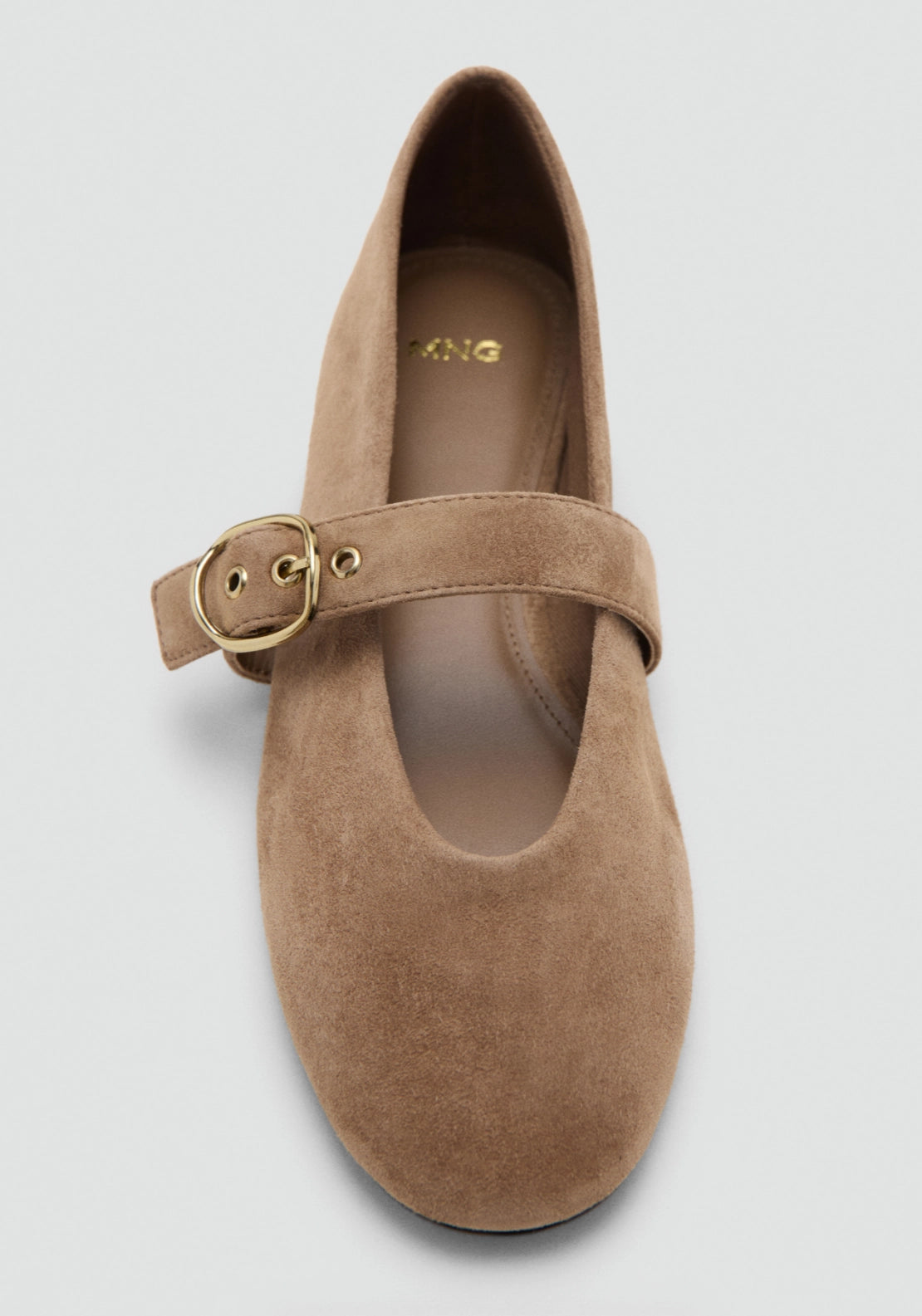 Buckle Suede Ballerina - Brown