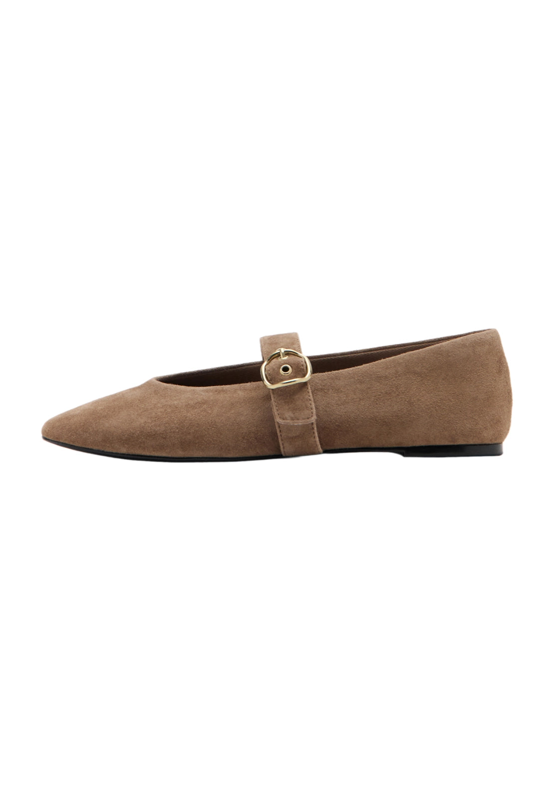 Buckle Suede Ballerina - Brown