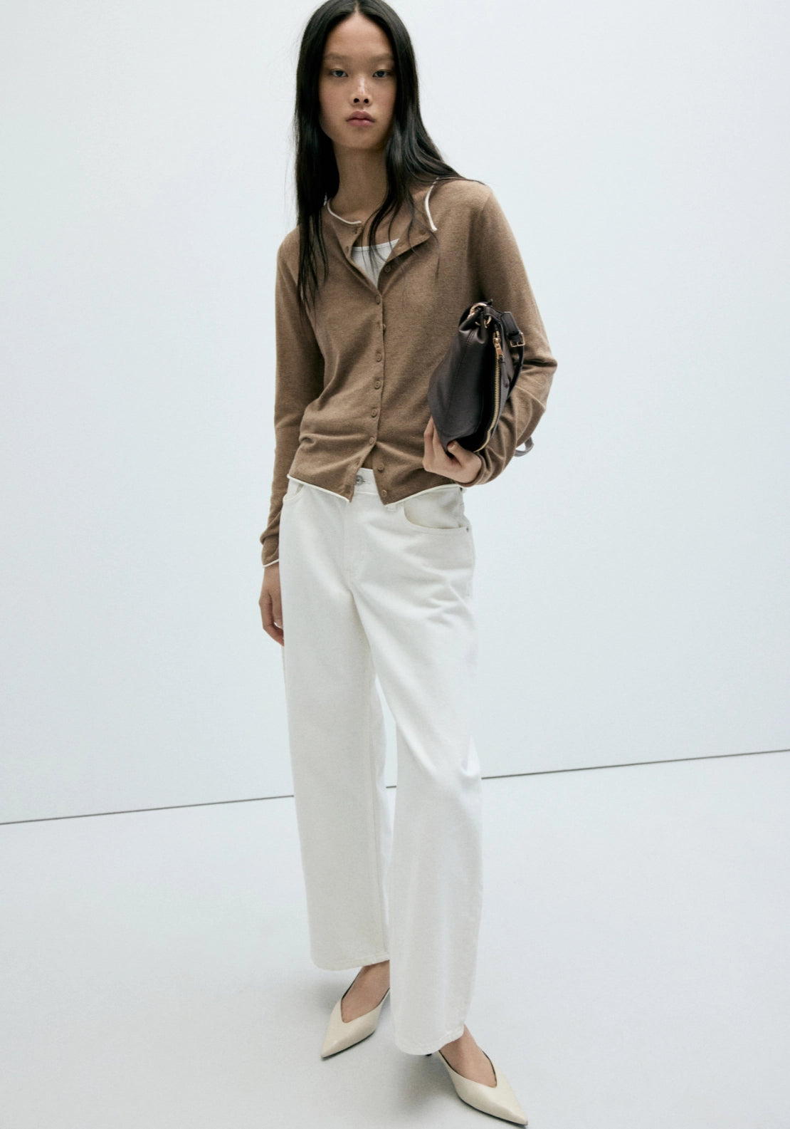 Knit Cardigan With Contrasting Trims - Brown