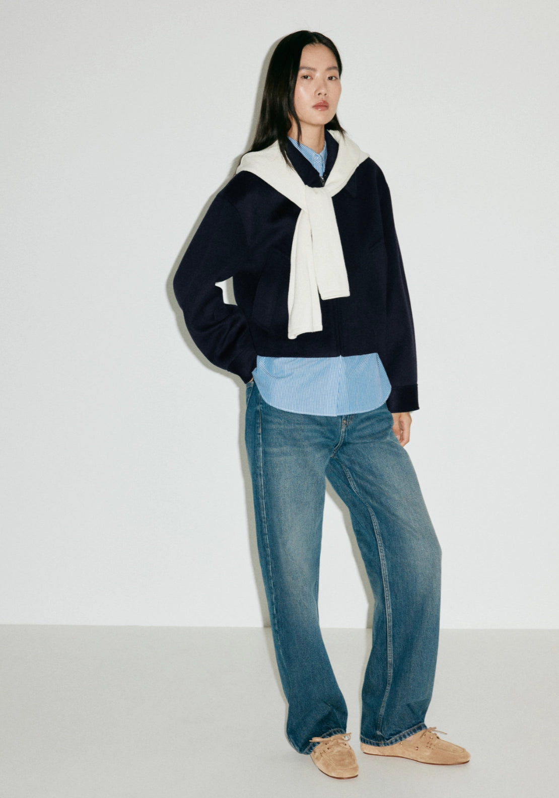 Wool Jacket With Shirt Collar - Blue