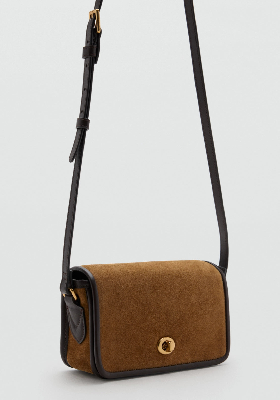 Leather & Cotton Crossbody Bag - Brown