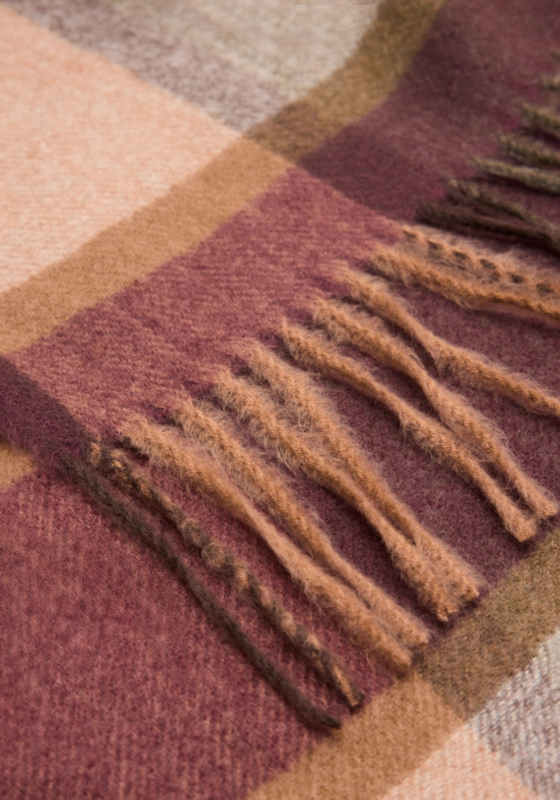 Fringed Check Scarf - Brown