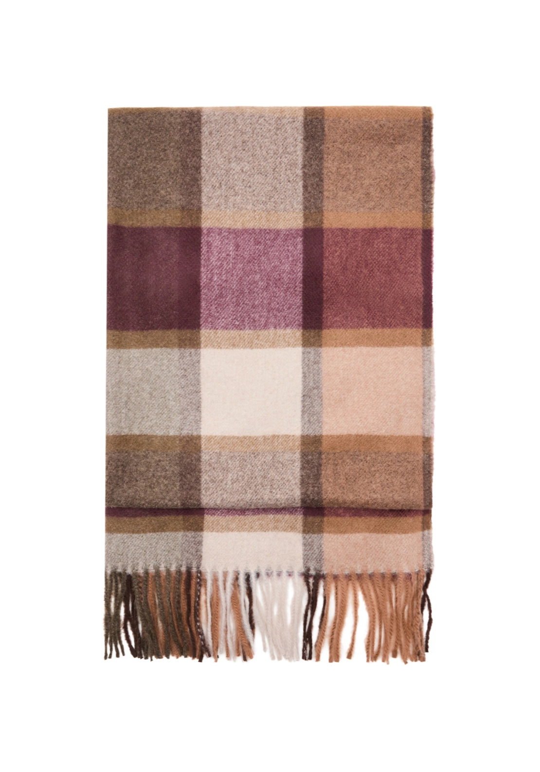 Fringed Check Scarf - Brown