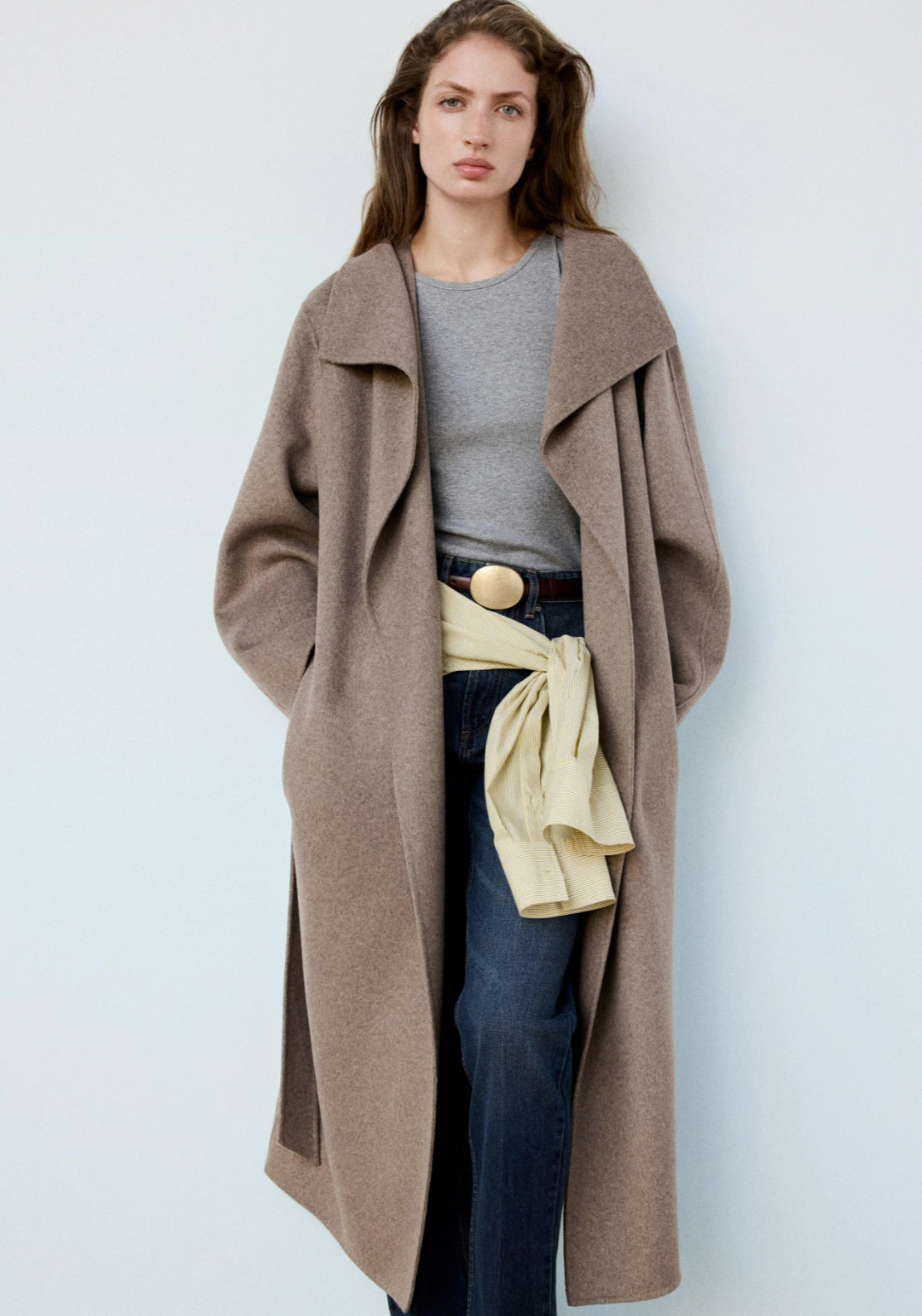 Handmade Wool Coat With Belt - Brown