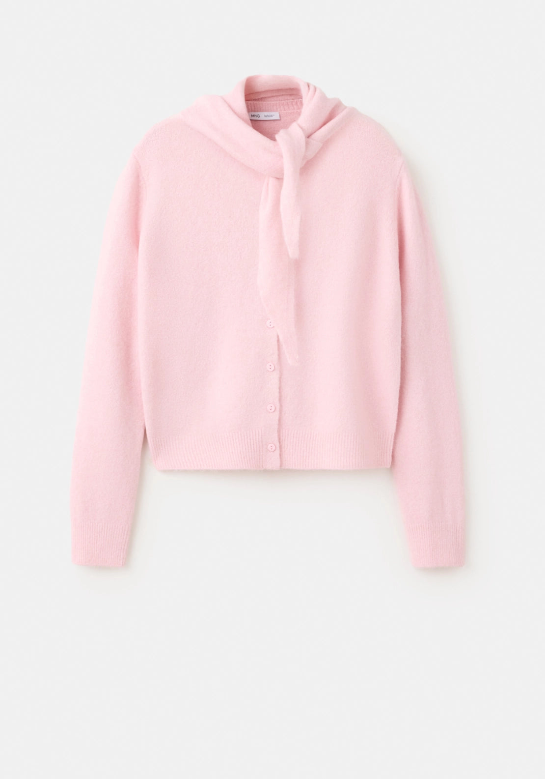 Knitted Cardigan With Bandana Scarf - Pink