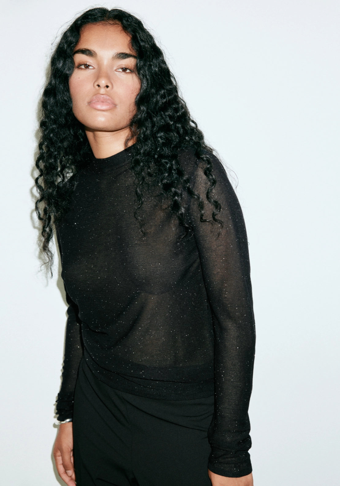 Blouse With High Lapel Collar - Black