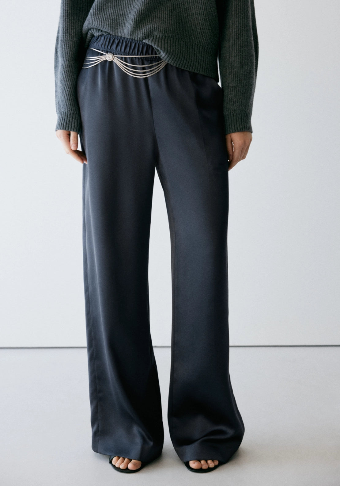 Straight Satin Trousers - Blue