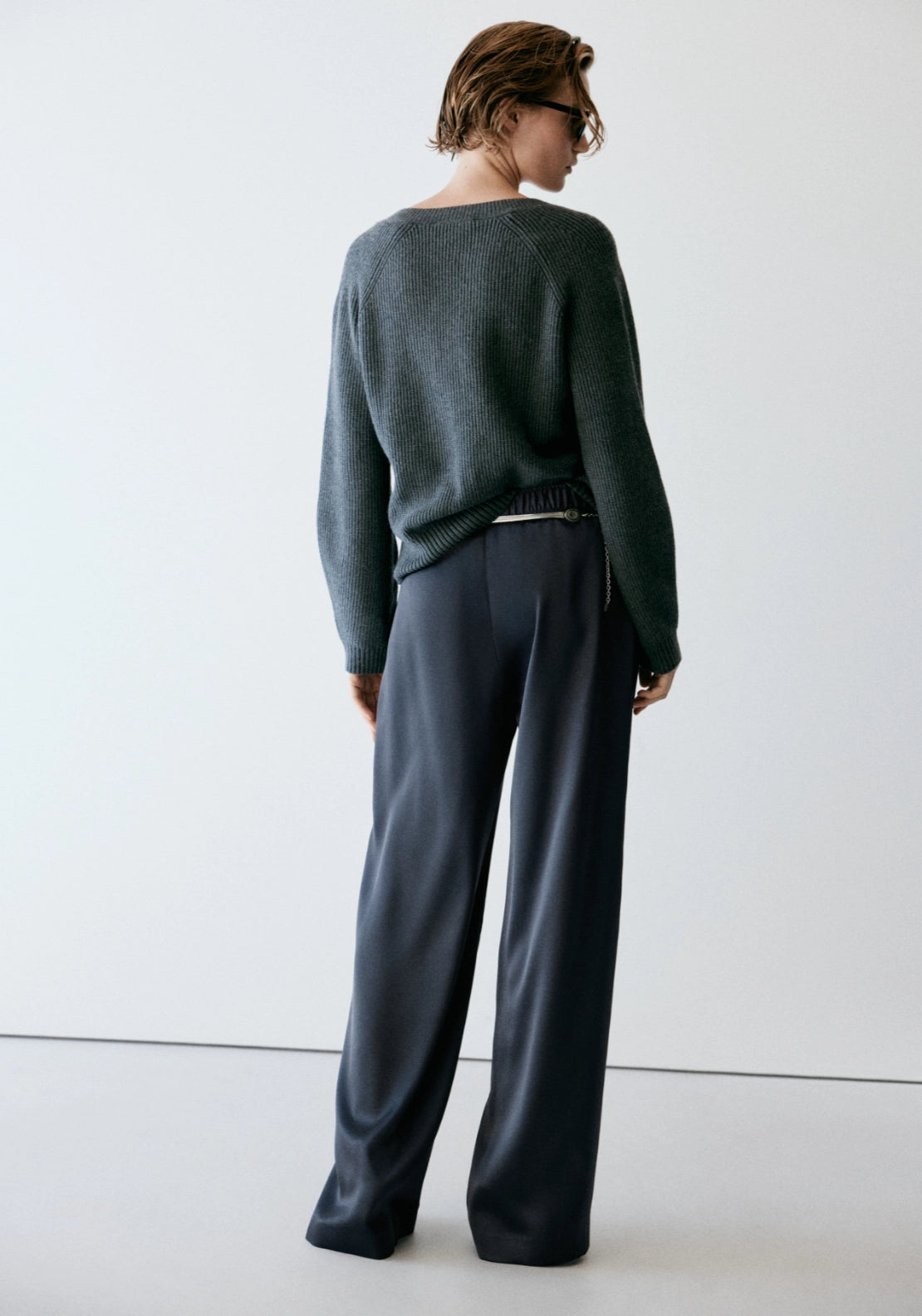 Straight Satin Trousers - Blue