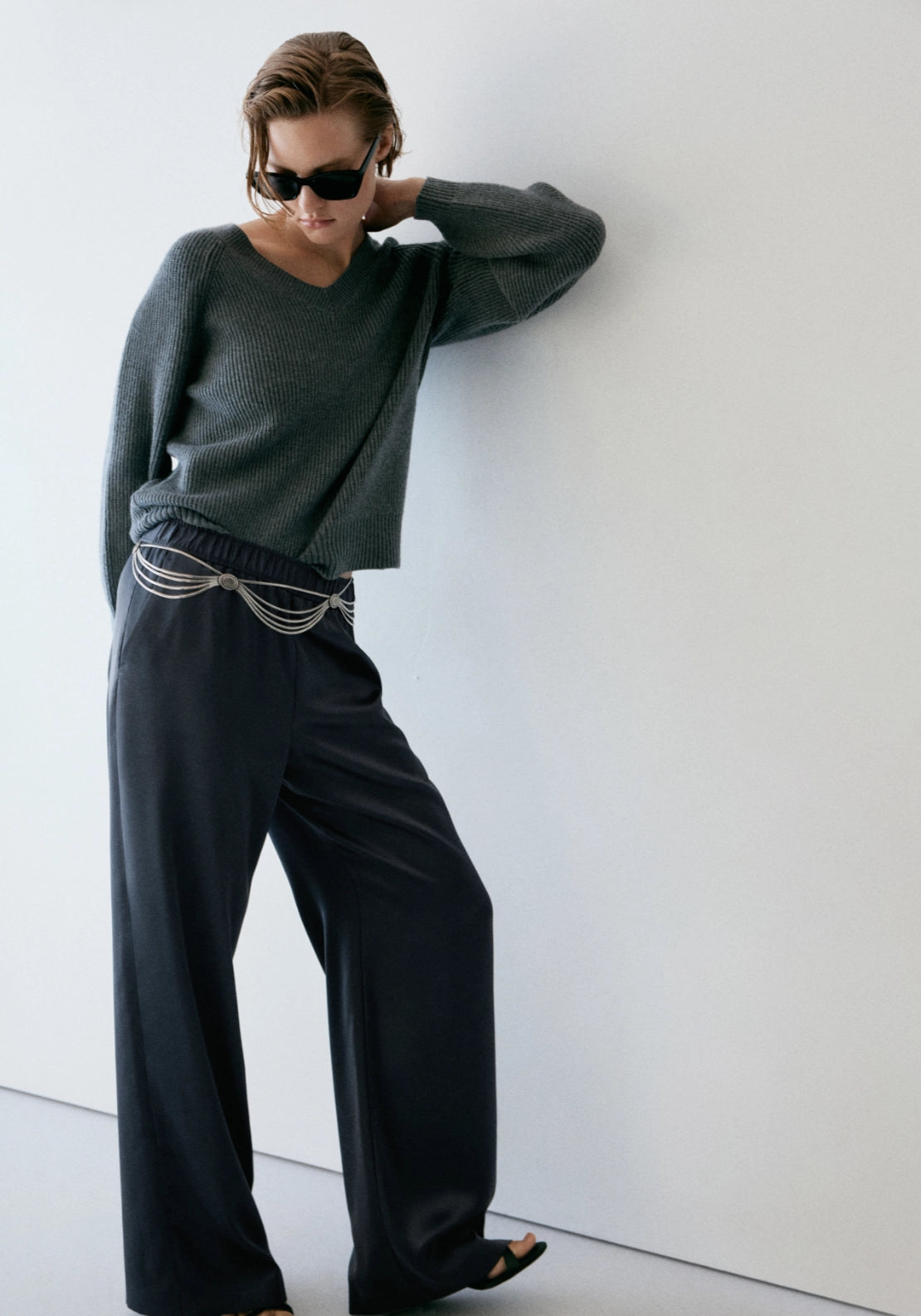 Straight Satin Trousers - Blue