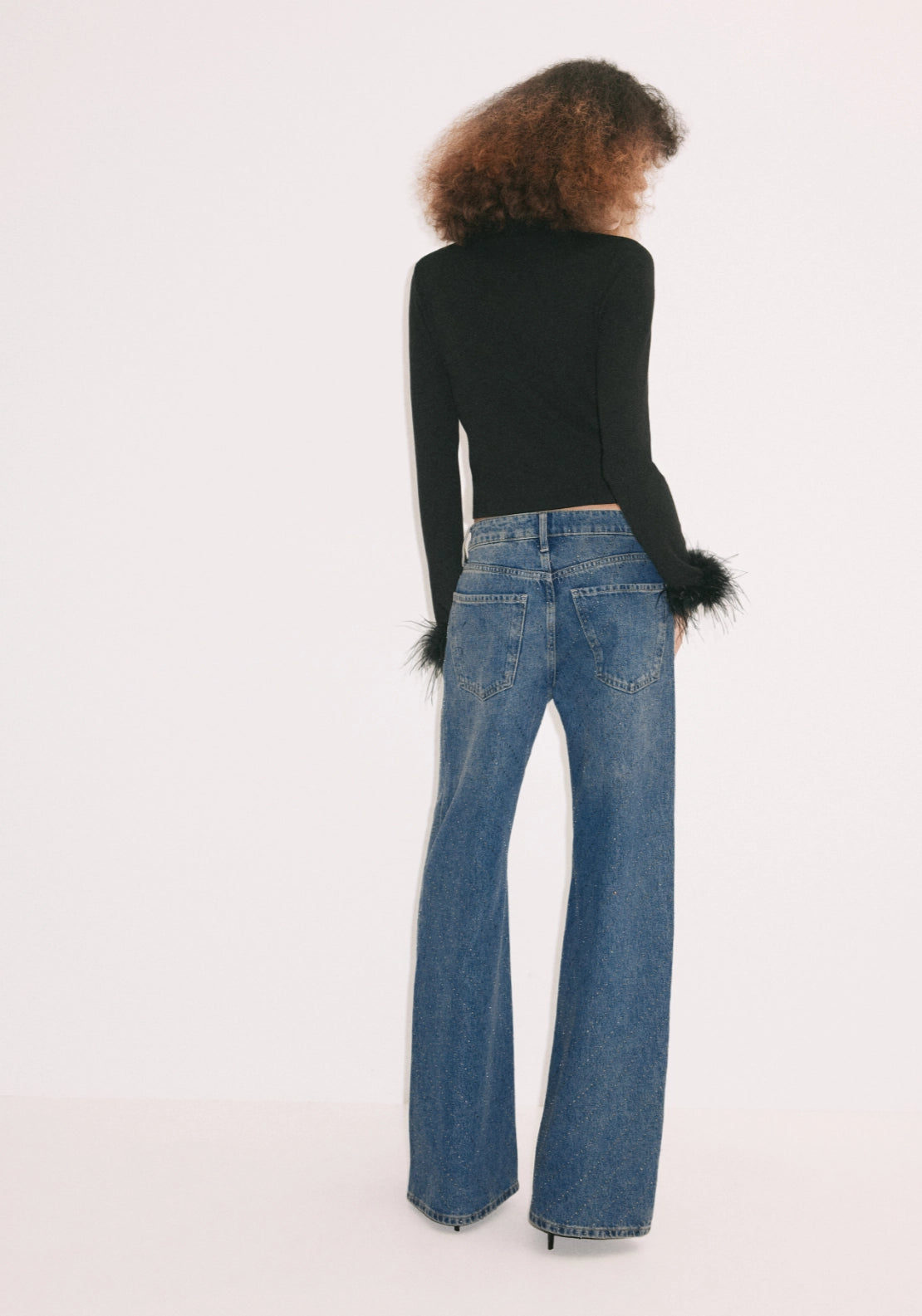 Straight Jeans Rhinestone Details - Denim Blue