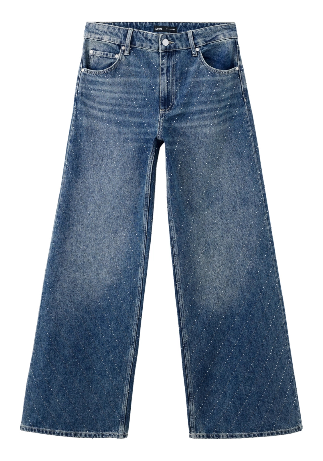 Straight Jeans Rhinestone Details - Denim Blue