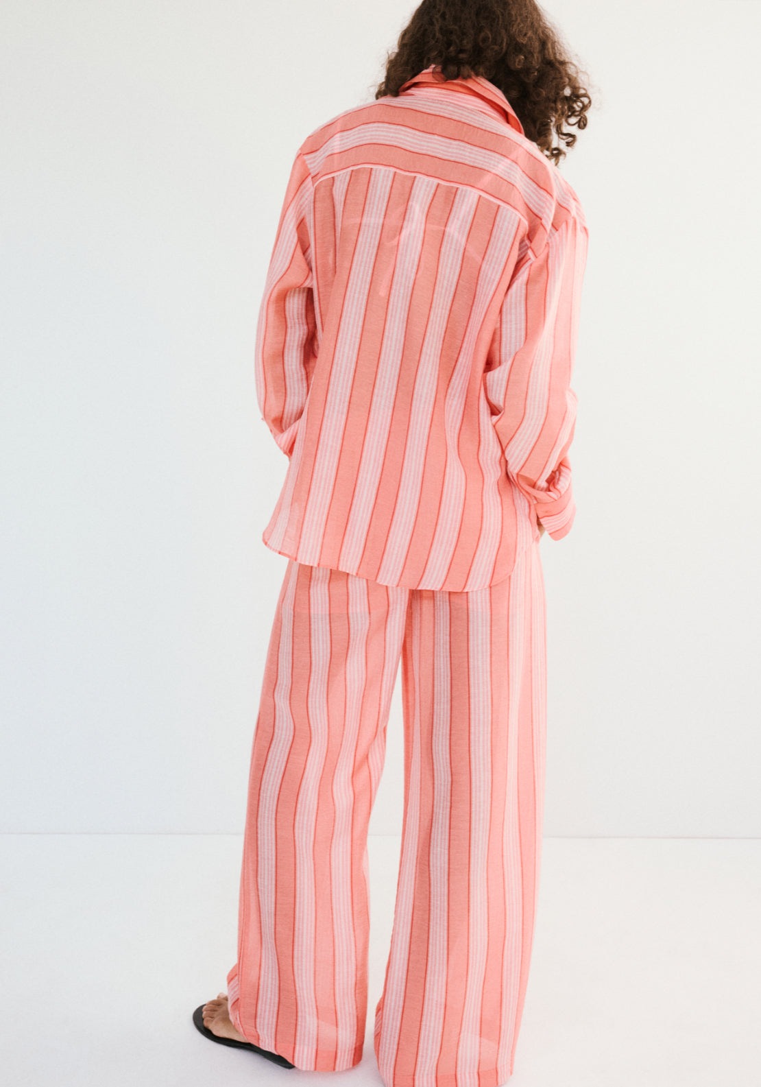Linen Lyocell Blend Stripe Shirt - Orange