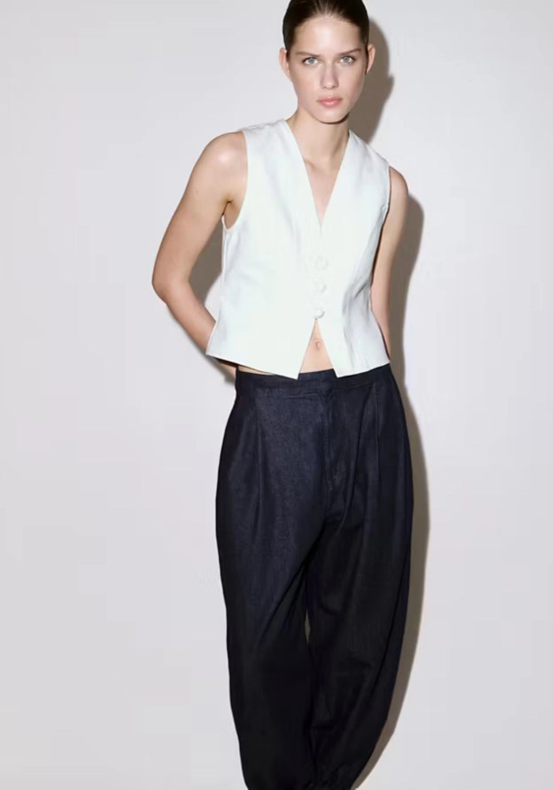 Denim Top With Front Toggles - White