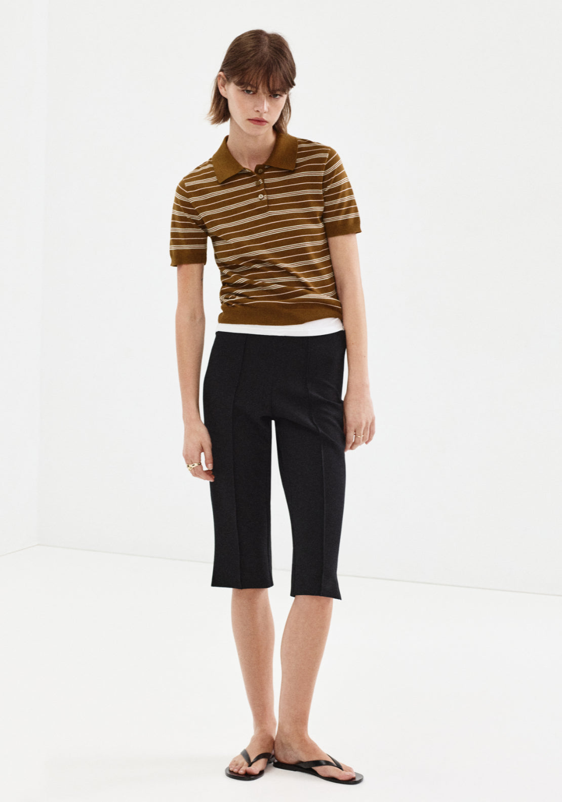 Knitted Polo Neck Sweater - Brown