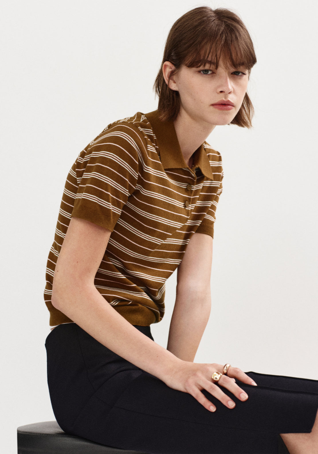 Knitted Polo Neck Sweater - Brown