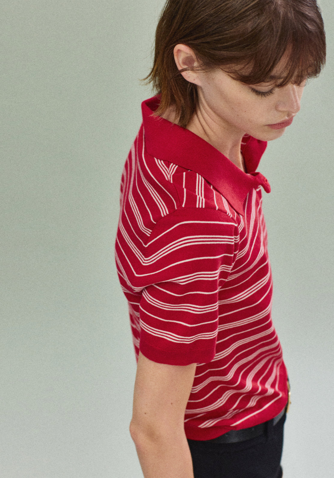 Knitted Polo Neck Sweater - Red