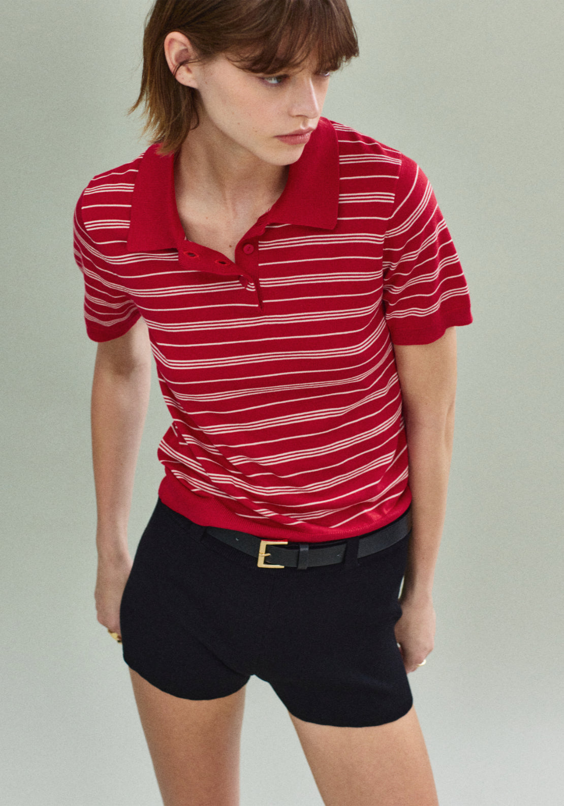 Knitted Polo Neck Sweater - Red