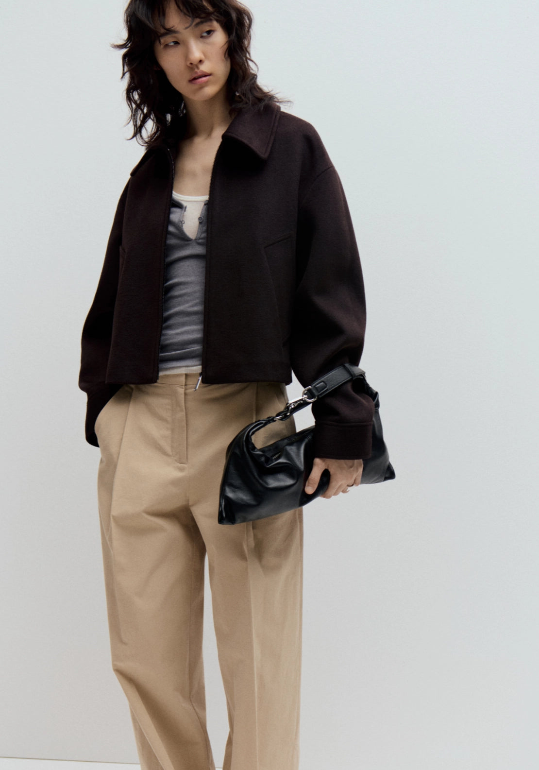 Wool Bomber Jacket - Brown