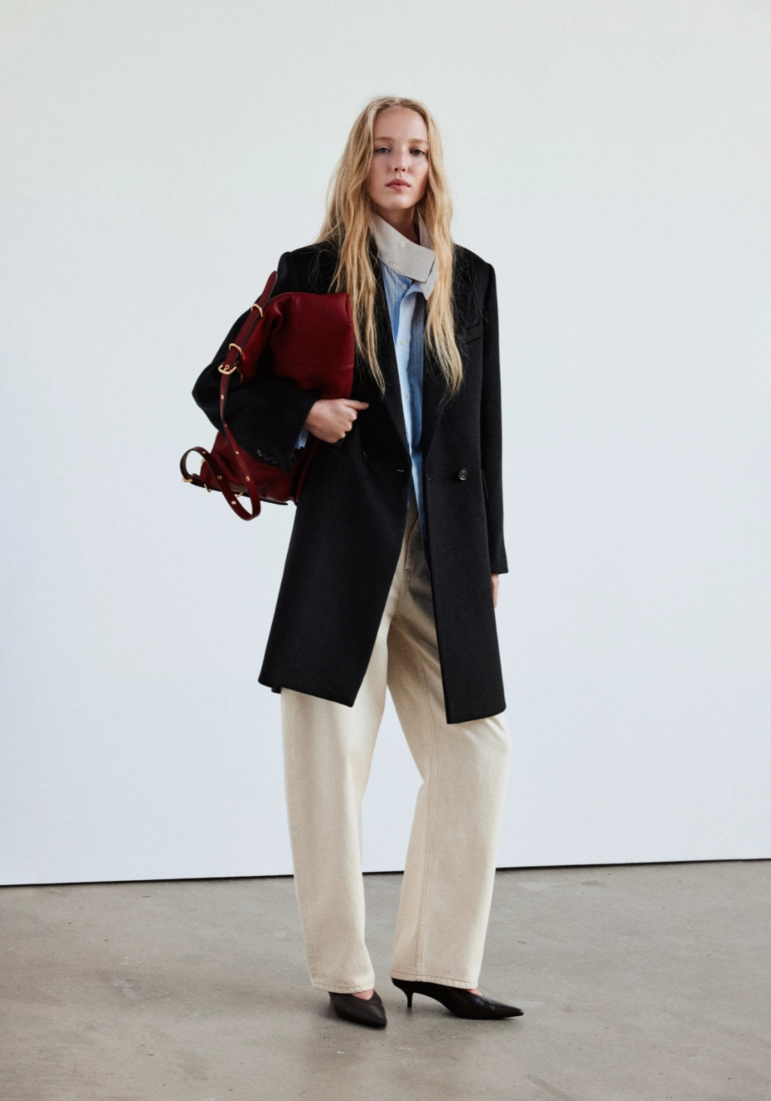 Double Breasted Wool Coat - Black