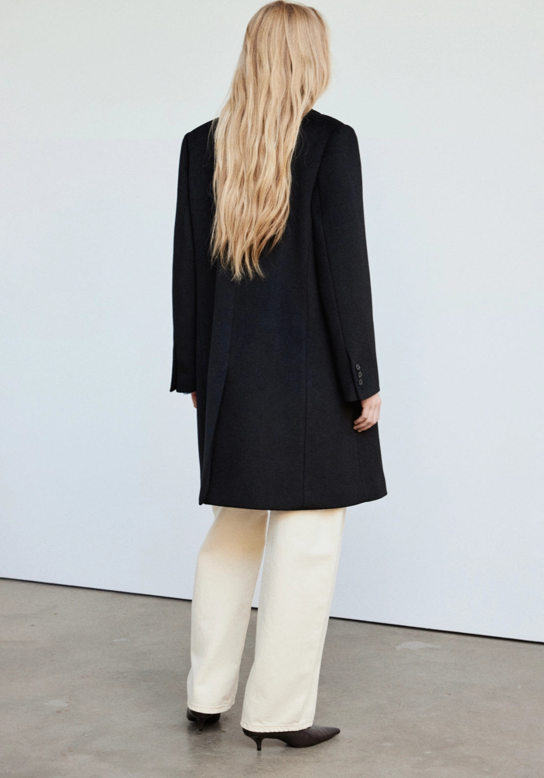Double Breasted Wool Coat - Black