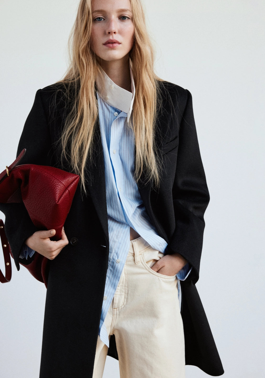 Double Breasted Wool Coat - Black