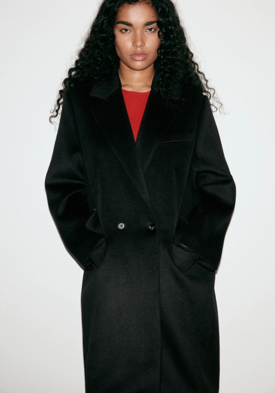Double Breasted Wool Coat - Black