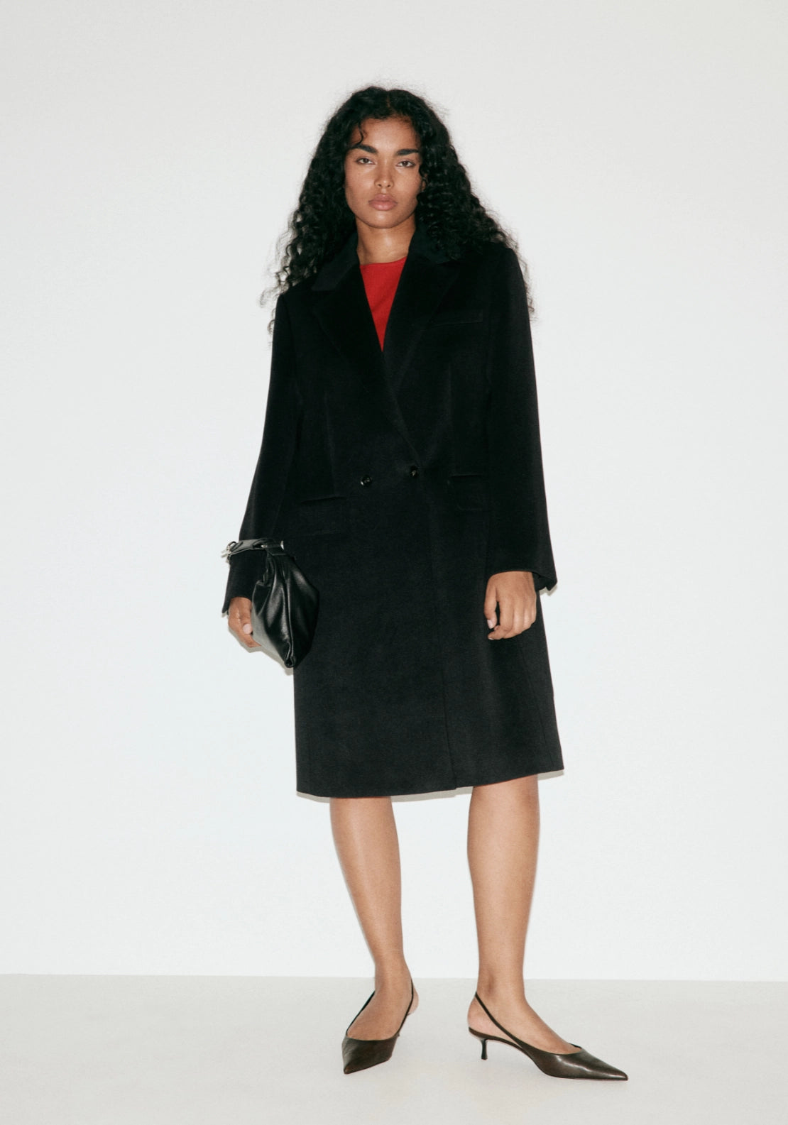 Double Breasted Wool Coat - Black