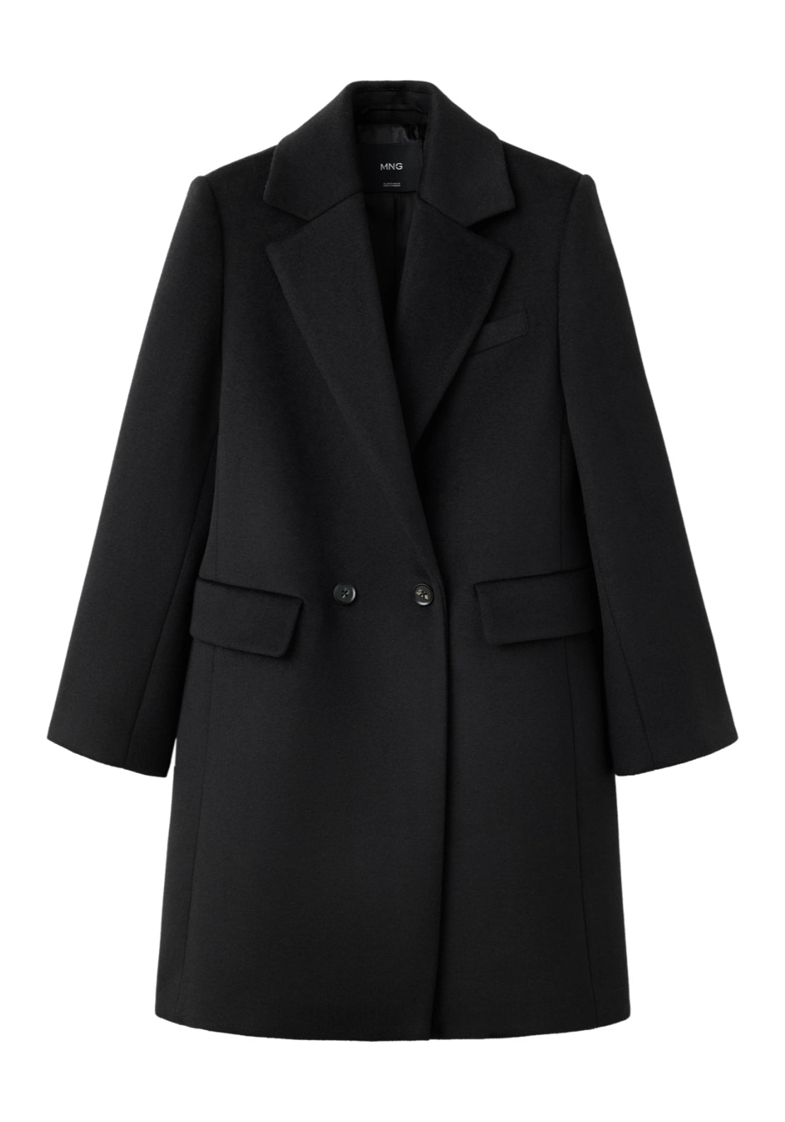 Double Breasted Wool Coat - Black