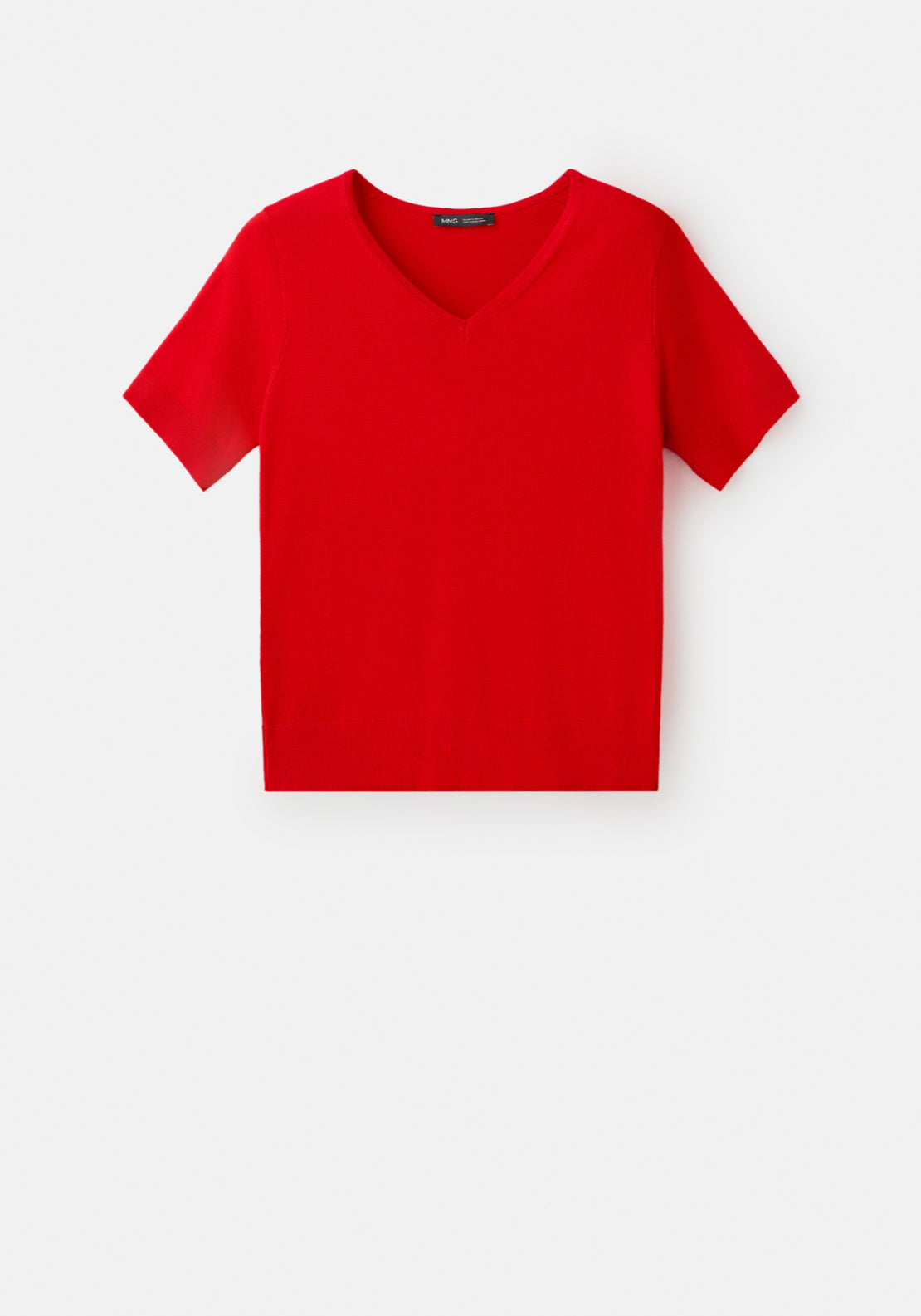 V-Neck Knit T-Shirt - Red