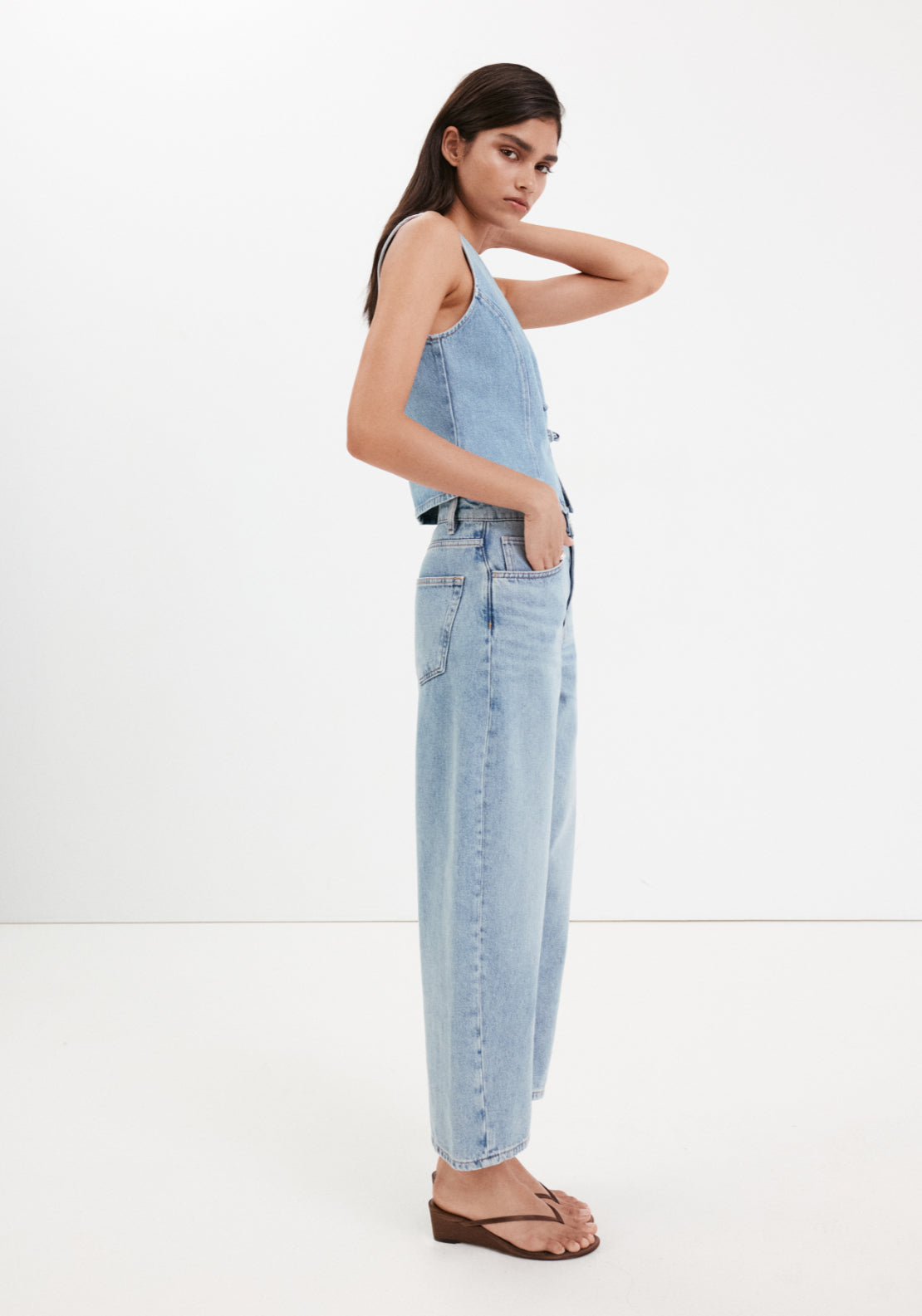Cotton Balloon Crop Jeans - Denim Blue