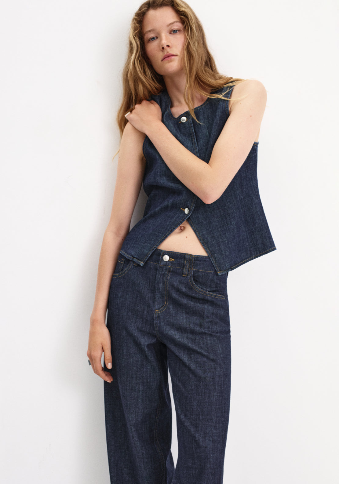 Wide Leg Rinse Wash Jeans - Denim Blue