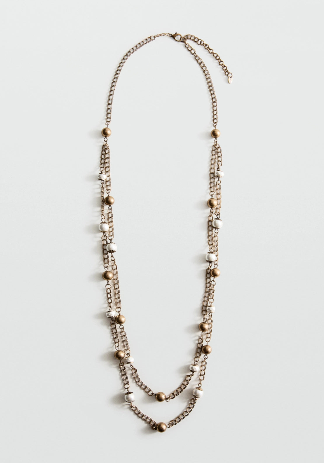 Double Strand Necklace With Bead Detail - Gold