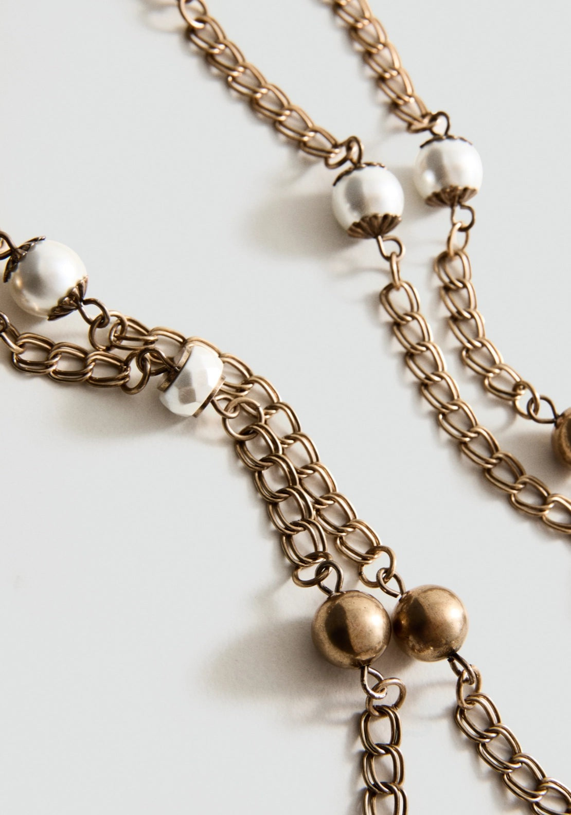 Double Strand Necklace With Bead Detail - Gold