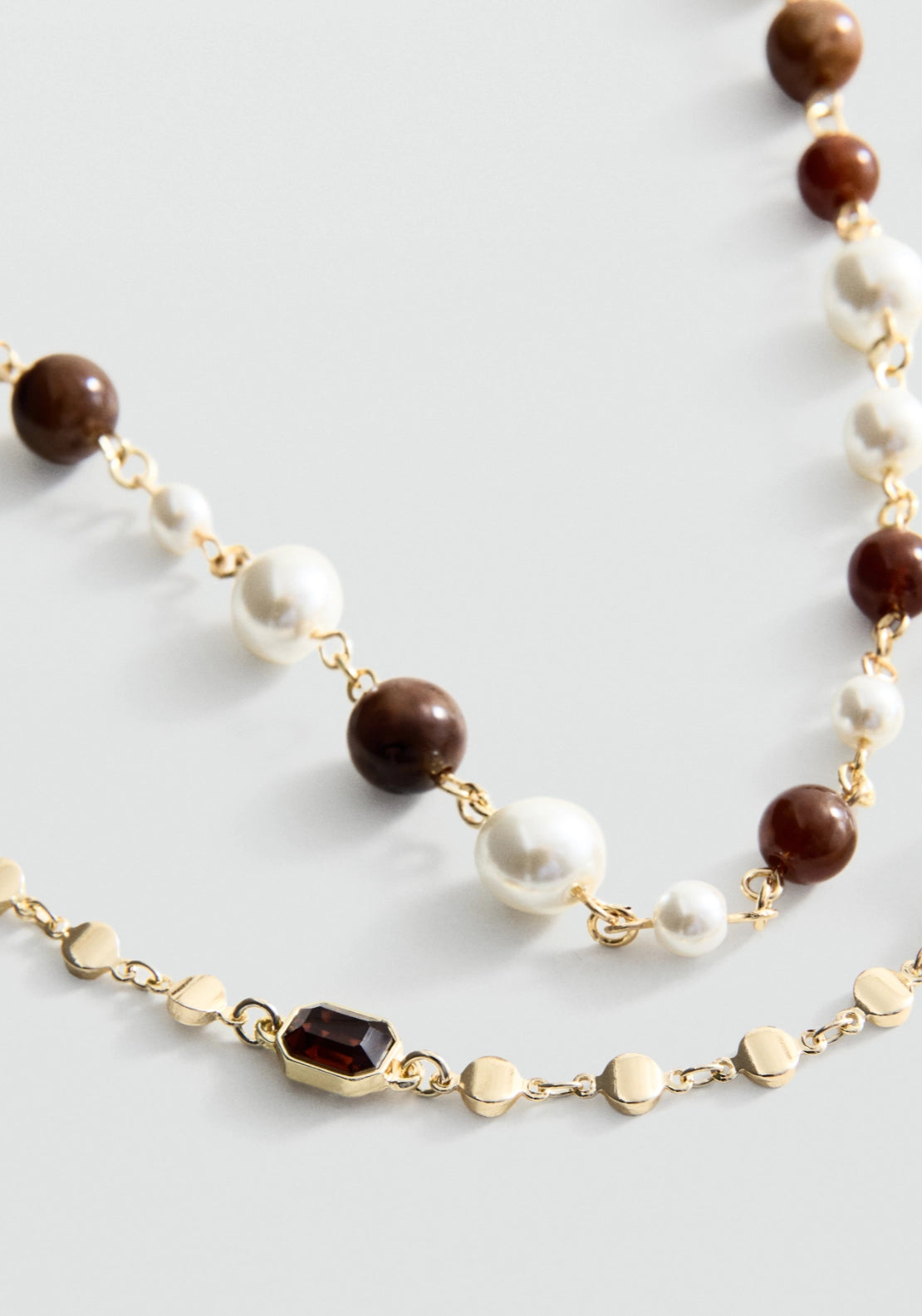Set Of 2 Mixed Bead Necklaces - Gold